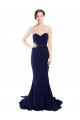 Bleu marine foncé Sirène Sans bretelle Balayage train Crêpe Stretch Longue Robes demoiselle d'honneur / Robes de bal en Gros
