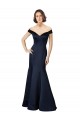 Bleu marine foncé Sirène Épaule Dénudée Col V Satiné Longue Robes demoiselle d'honneur / Robes de bal en Gros