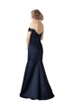 Bleu marine foncé Sirène Épaule Dénudée Col V Satiné Longue Robes demoiselle d'honneur / Robes de bal en Gros