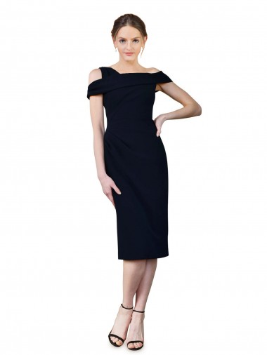 Bleu marine foncé Sirène Épaule Dénudée Crêpe Stretch Courte Robes demoiselle d'honneur / Robes de soirée / Robes de cocktail en Gros