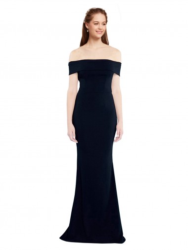 Bleu marine foncé Sirène Épaule Dénudée Crêpe Stretch Longue Formelles Robes demoiselle d'honneur / Robes de soirée / Robes de bal en Gros