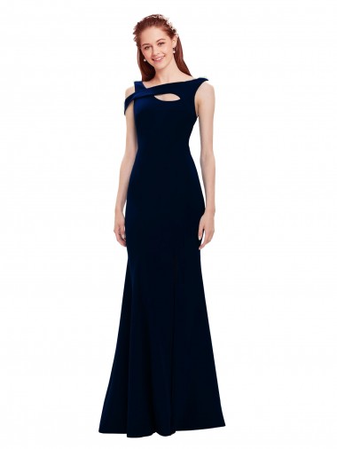 Bleu marine foncé Sirène Épaule Dénudée Crêpe Stretch Longue Formelles Robes demoiselle d'honneur / Robes de soirée / Robes de bal en Gros