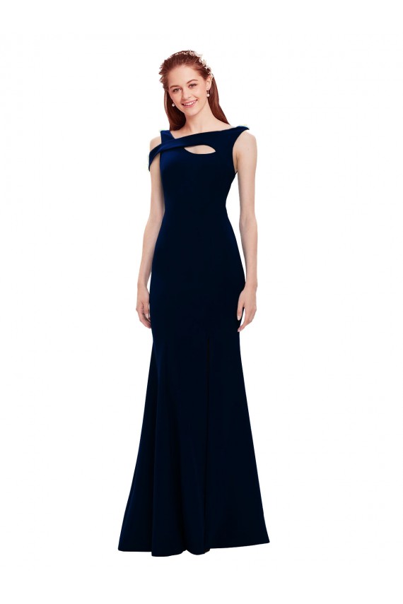Bleu marine foncé Sirène Épaule Dénudée Crêpe Stretch Longue Formelles Robes demoiselle d'honneur / Robes de soirée / Robes de bal en Gros
