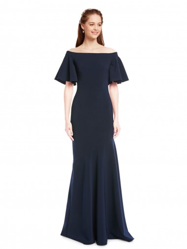 Bleu marine foncé Sirène Épaule Dénudée Crêpe Stretch Longue Formelles Robes demoiselle d'honneur / Robes de soirée / Robes de bal en Gros