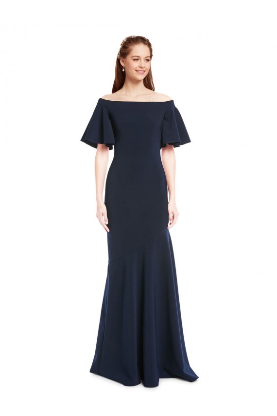 Bleu marine foncé Sirène Épaule Dénudée Crêpe Stretch Longue Formelles Robes demoiselle d'honneur / Robes de soirée / Robes de bal en Gros