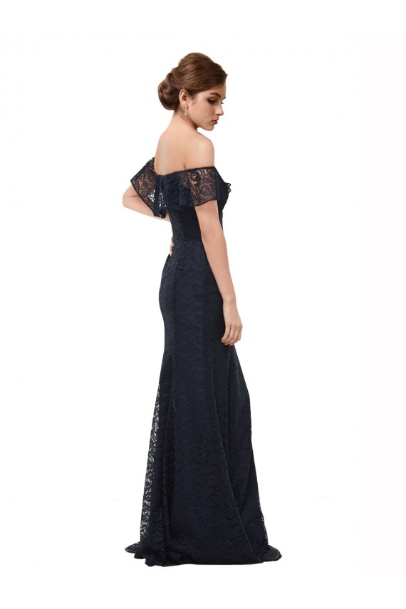Bleu marine foncé Sirène Épaule Dénudée Dentelle Longue Robes demoiselle d'honneur / Robes de bal en Gros