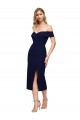 Bleu marine foncé Sirène Épaule Dénudée midi Crêpe Stretch Courte Robes demoiselle d'honneur / Robes de soirée / Robes de cocktail en Gros