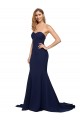 Bleu marine foncé Trapèze Balayage train Crêpe Stretch Longue Formelles Robes demoiselle d'honneur / Robes de soirée / Robes de bal en Gros