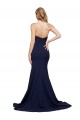 Bleu marine foncé Trapèze Balayage train Crêpe Stretch Longue Formelles Robes demoiselle d'honneur / Robes de soirée / Robes de bal en Gros