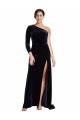 Bleu marine foncé Trapèze Balayage train Velours Stretch Longue Formelles Robes demoiselle d'honneur / Robes de soirée / Robes de bal en Gros