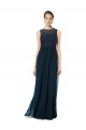 Bleu marine foncé Trapèze Bateau Illusion Mousseline Dentelle Longue Robes demoiselle d'honneur en Gros