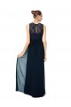 Bleu marine foncé Trapèze Bateau Illusion Mousseline Dentelle Longue Robes demoiselle d'honneur en Gros