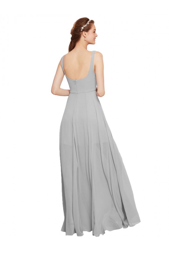 Bleu marine foncé Trapèze Bretelles spaghetti Col Carré Mousseline Longue Robes demoiselle d'honneur en Gros