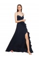Bleu marine foncé Trapèze Bretelles spaghetti Col V Mousseline Longue Robes demoiselle d'honneur en Gros