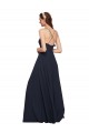Bleu marine foncé Trapèze Bretelles spaghetti Col V Mousseline Longue Robes demoiselle d'honneur en Gros