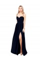 Bleu marine foncé Trapèze Bretelles spaghetti Mousseline Longue Formelles Robes demoiselle d'honneur / Robes de soirée en Gros