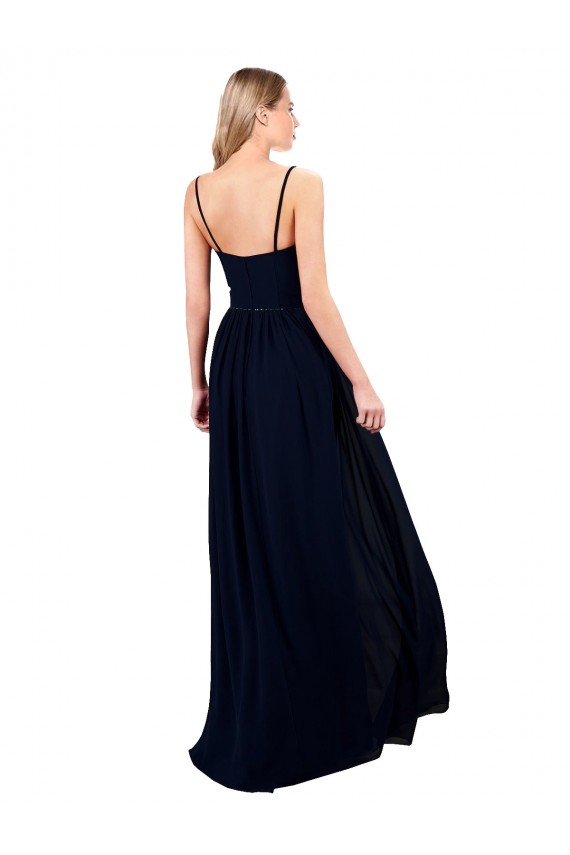 Bleu marine foncé Trapèze Bretelles spaghetti Mousseline Longue Formelles Robes demoiselle d'honneur / Robes de soirée en Gros