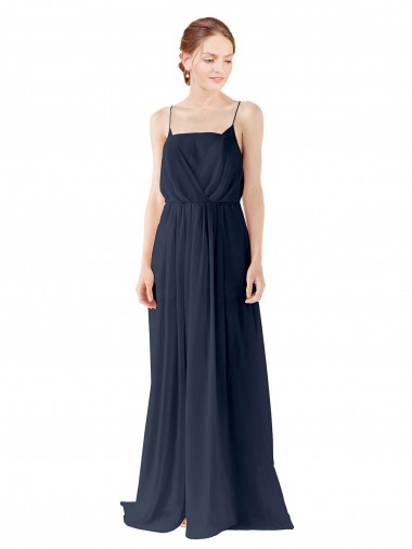 Bleu marine foncé Trapèze Bretelles spaghetti Mousseline Longue Robes demoiselle d'honneur en Gros
