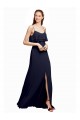 Bleu marine foncé Trapèze Bretelles spaghetti Scoop Mousseline Longue Robes demoiselle d'honneur en Gros