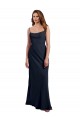 Bleu marine foncé Trapèze Bretelles spaghetti Scoop Mousseline Longue Robes demoiselle d'honneur en Gros