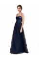 Bleu marine foncé Trapèze Bretelles spaghetti Tulle Dentelle Longue Robes demoiselle d'honneur en Gros