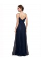 Bleu marine foncé Trapèze Bretelles spaghetti Tulle Dentelle Longue Robes demoiselle d'honneur en Gros