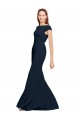 Bleu marine foncé Trapèze Col Bateau Crêpe Stretch Longue Formelles Robes demoiselle d'honneur / Robes de soirée / Robes de bal en Gros