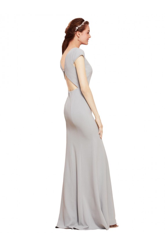 Bleu marine foncé Trapèze Col Bateau Crêpe Stretch Longue Formelles Robes demoiselle d'honneur / Robes de soirée / Robes de bal en Gros
