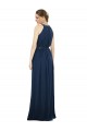 Bleu marine foncé Trapèze Col Haut Mousseline Longue Robes demoiselle d'honneur en Gros