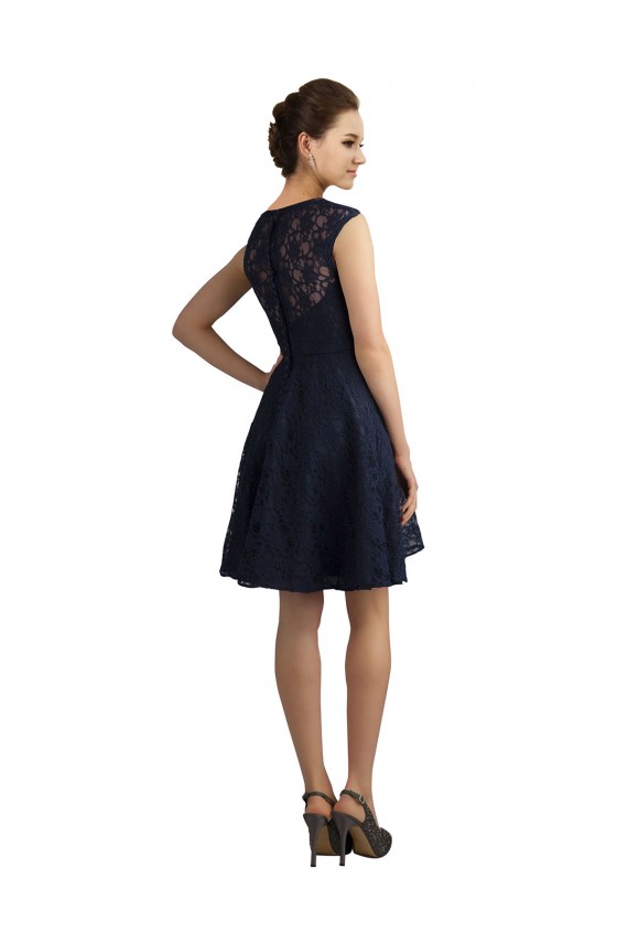 Bleu marine foncé Trapèze Col V Dentelle Courte Robes demoiselle d'honneur / Robes de cocktail en Gros