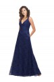 Bleu marine foncé Trapèze Col V Dentelle Longue Robes demoiselle d'honneur en Gros