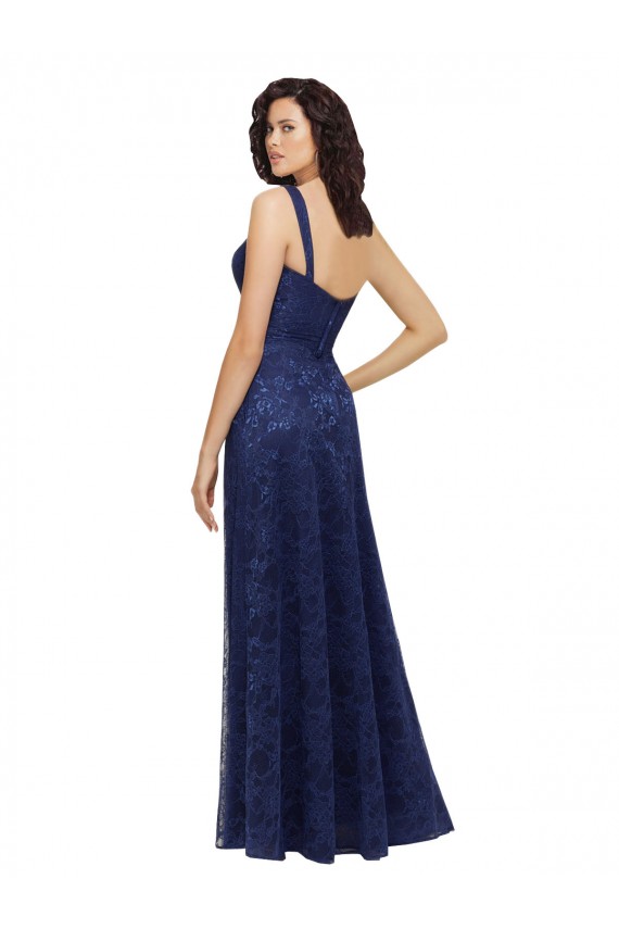 Bleu marine foncé Trapèze Col V Dentelle Longue Robes demoiselle d'honneur en Gros