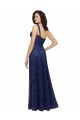 Bleu marine foncé Trapèze Col V Dentelle Longue Robes demoiselle d'honneur en Gros