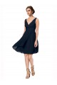 Bleu marine foncé Trapèze Col V Mousseline Courte Robes demoiselle d'honneur / Robes de cocktail en Gros