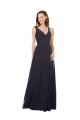 Bleu marine foncé Trapèze Col V Mousseline Dentelle Longue Robes demoiselle d'honneur en Gros