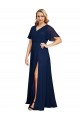 Bleu marine foncé Trapèze Col V Mousseline Longue Formelles Robes demoiselle d'honneur / Robes de soirée / Robes de bal en Gros