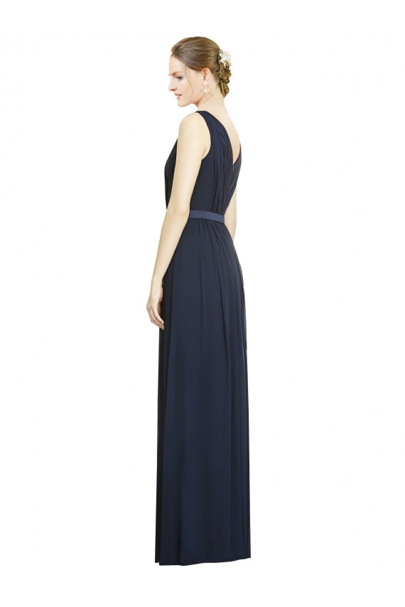 Bleu marine foncé Trapèze Col V Mousseline Longue Robes demoiselle d'honneur en Gros
