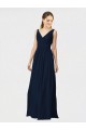 Bleu marine foncé Trapèze Col V Mousseline Longue Robes demoiselle d'honneur en Gros