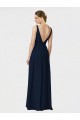 Bleu marine foncé Trapèze Col V Mousseline Longue Robes demoiselle d'honneur en Gros