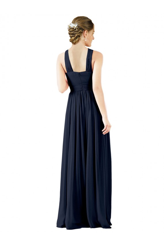 Bleu marine foncé Trapèze Col V Mousseline Longue Robes demoiselle d'honneur en Gros