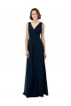 Bleu marine foncé Trapèze Col V Mousseline Longue Robes demoiselle d'honneur en Gros