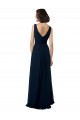 Bleu marine foncé Trapèze Col V Mousseline Longue Robes demoiselle d'honneur en Gros