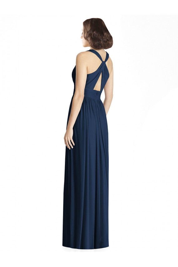 Bleu marine foncé Trapèze Col V Mousseline Longue Robes demoiselle d'honneur en Gros
