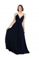 Bleu marine foncé Trapèze Col V Mousseline Longue Robes demoiselle d'honneur en Gros