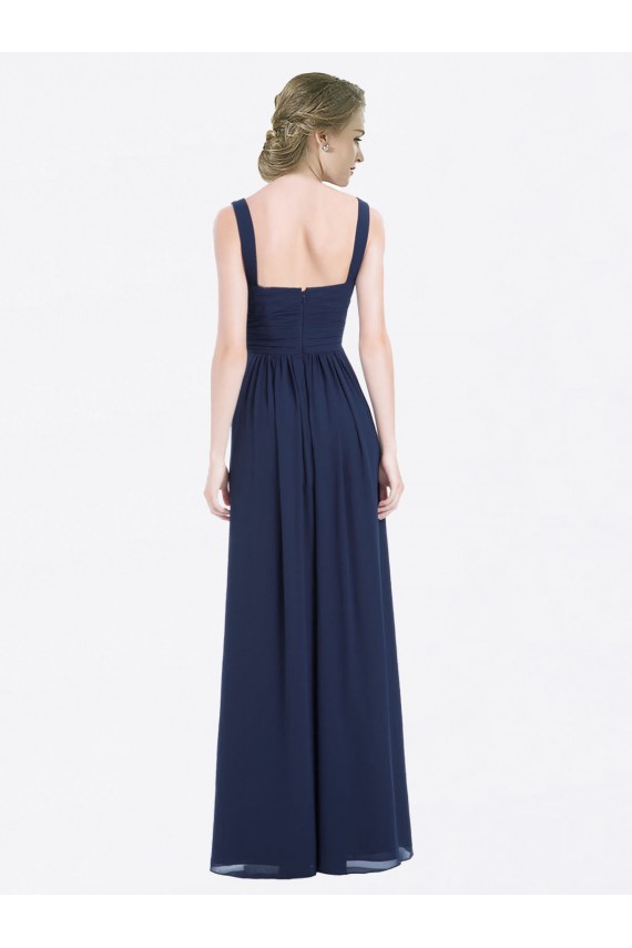 Bleu marine foncé Trapèze Col V Mousseline Longue Robes demoiselle d'honneur en Gros