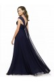 Bleu marine foncé Trapèze Col V Mousseline Longue Robes demoiselle d'honneur en Gros