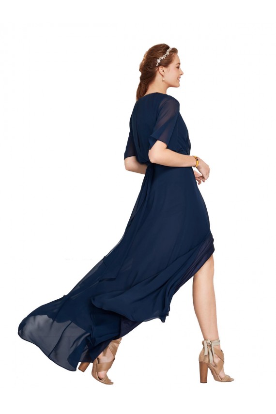 Bleu marine foncé Trapèze Col V Mousseline Longue Robes demoiselle d'honneur en Gros
