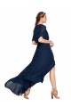 Bleu marine foncé Trapèze Col V Mousseline Longue Robes demoiselle d'honneur en Gros