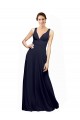 Bleu marine foncé Trapèze Col V Mousseline Longue Robes demoiselle d'honneur en Gros