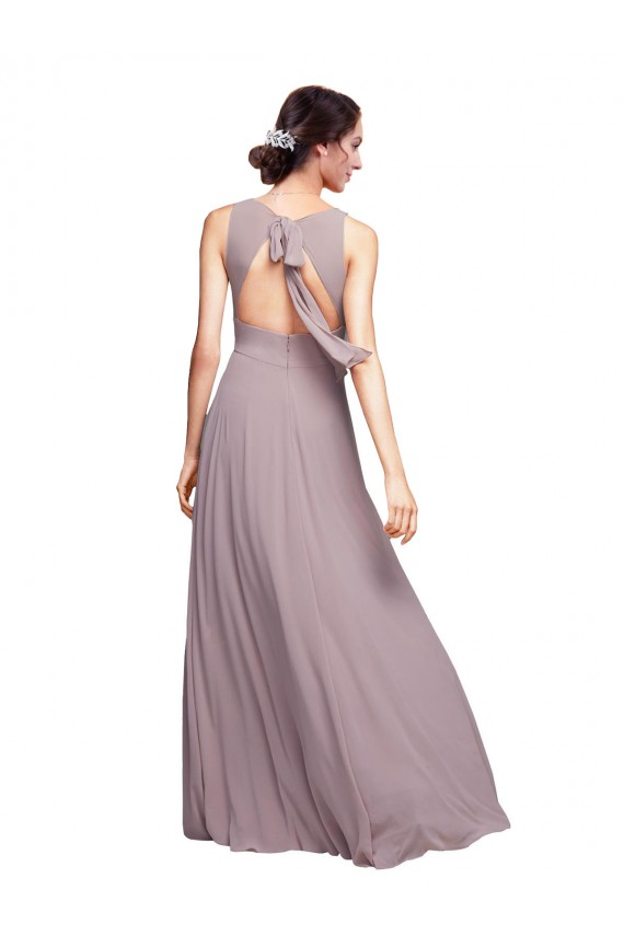 Bleu marine foncé Trapèze Col V Mousseline Longue Robes demoiselle d'honneur en Gros